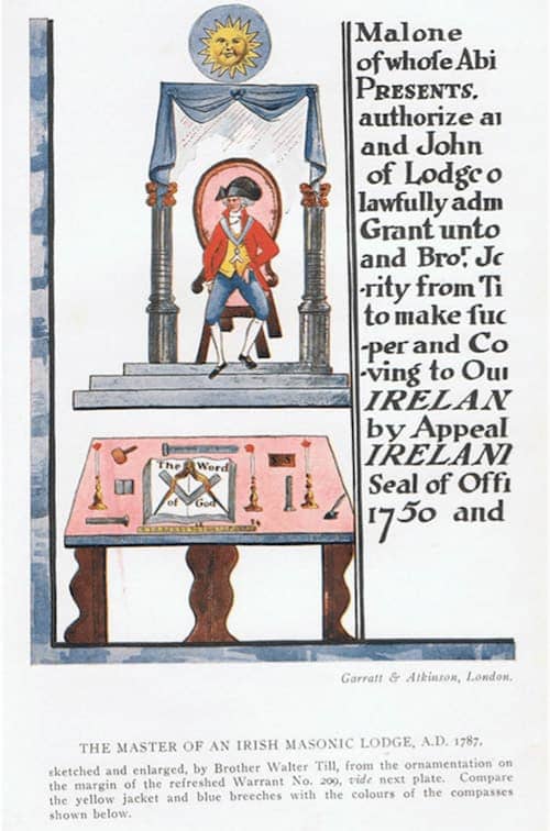 Gravura de um Mestre de Loja – Irlanda, 1787