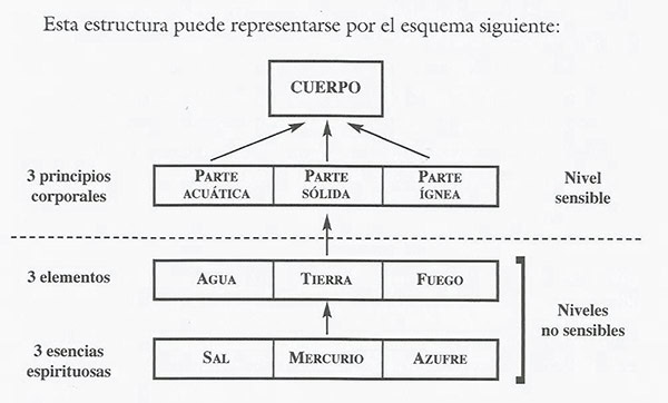 Figura 1: Equivalência entre as “essências espirituosas” e os elementos constitutivos do corpo. Fonte: Mazet, 2013, p. 141
