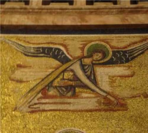 Figura 13 - O detalhe no alto do quadro representa um anjo em forma de triângulo equilátero (perfeição). Foto de Adriano Santos Figueiredo